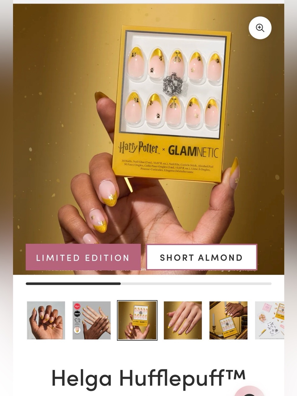 Harry Potter x GLAMNETIC Short Almond Press-On Nails in Pink & Gold